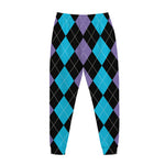 Purple Black And Blue Argyle Print Jogger Pants