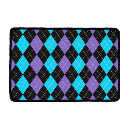 Purple Black And Blue Argyle Print Kitchen Mat
