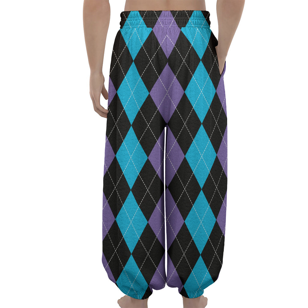 Purple Black And Blue Argyle Print Lantern Pants