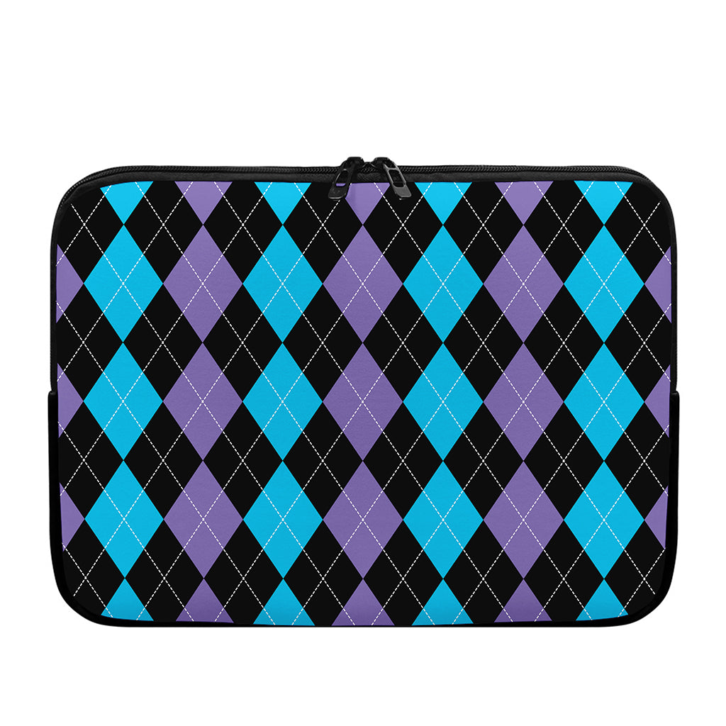 Purple Black And Blue Argyle Print Laptop Sleeve