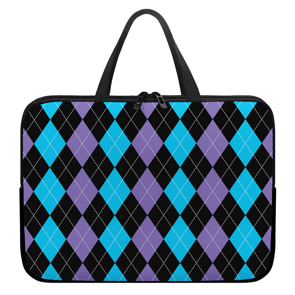 Purple Black And Blue Argyle Print Laptop Sleeve With Handle