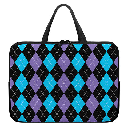 Purple Black And Blue Argyle Print Laptop Sleeve With Handle