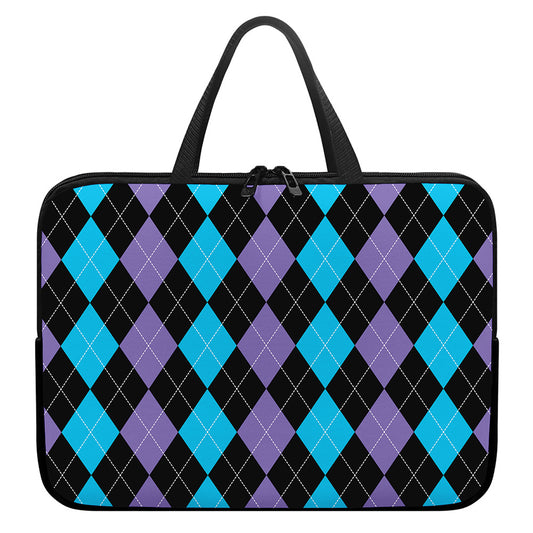 Purple Black And Blue Argyle Print Laptop Sleeve With Handle