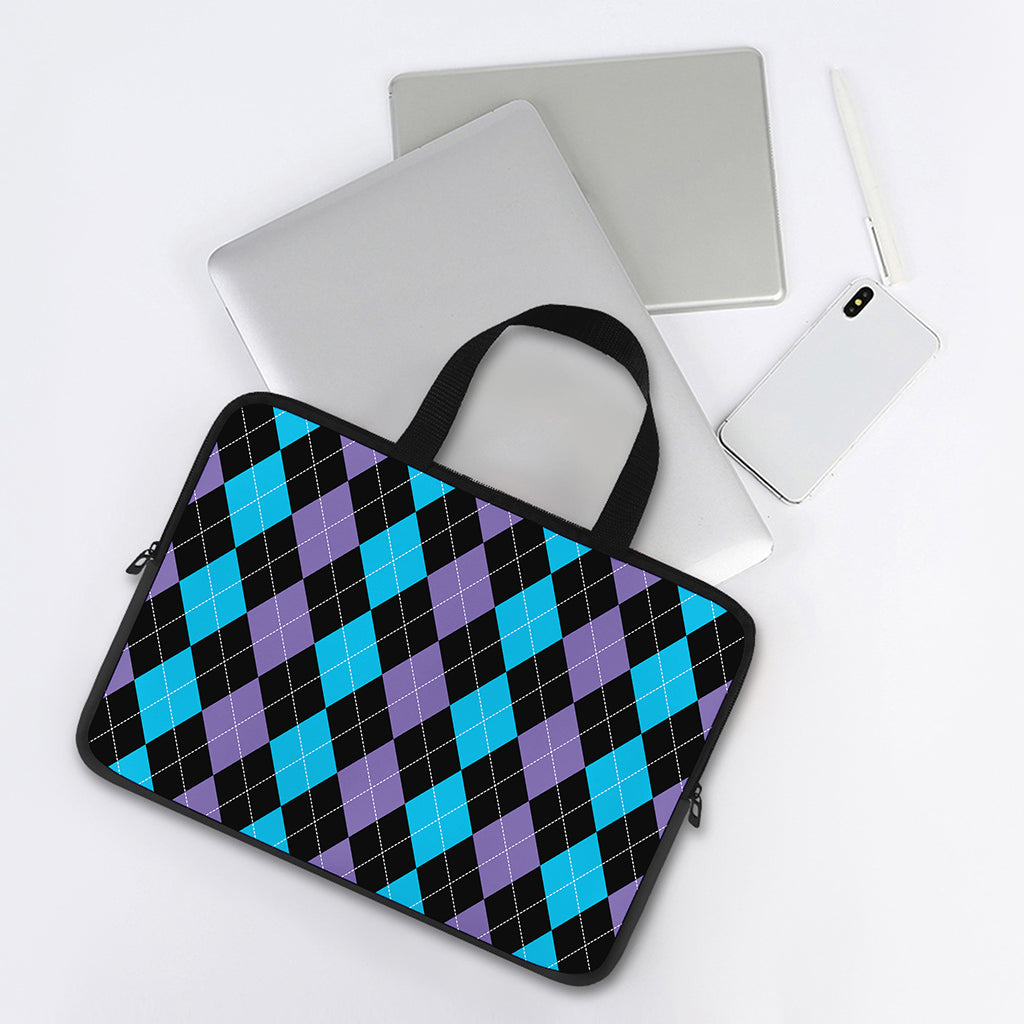 Purple Black And Blue Argyle Print Laptop Sleeve With Handle