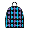 Purple Black And Blue Argyle Print Leather Backpack