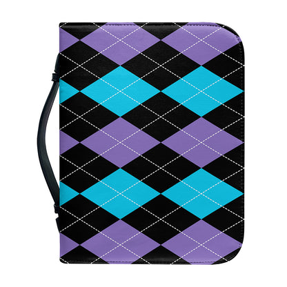Purple Black And Blue Argyle Print Leather Bible Cover