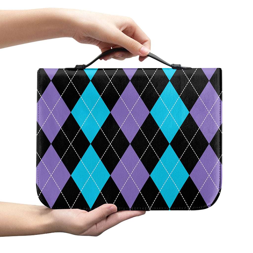 Purple Black And Blue Argyle Print Leather Bible Cover