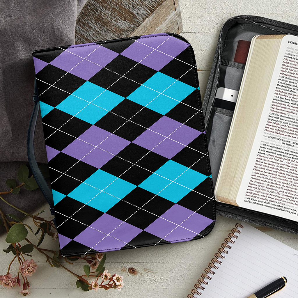 Purple Black And Blue Argyle Print Leather Bible Cover
