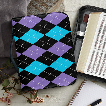 Purple Black And Blue Argyle Print Leather Bible Cover