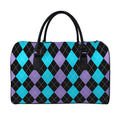 Purple Black And Blue Argyle Print Leather Duffel Bag
