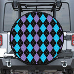 Purple Black And Blue Argyle Print Leather Spare Tire Cover