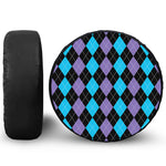 Purple Black And Blue Argyle Print Leather Spare Tire Cover