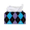 Purple Black And Blue Argyle Print Leather Tissue Box Cover