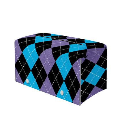 Purple Black And Blue Argyle Print Leather Tissue Box Cover