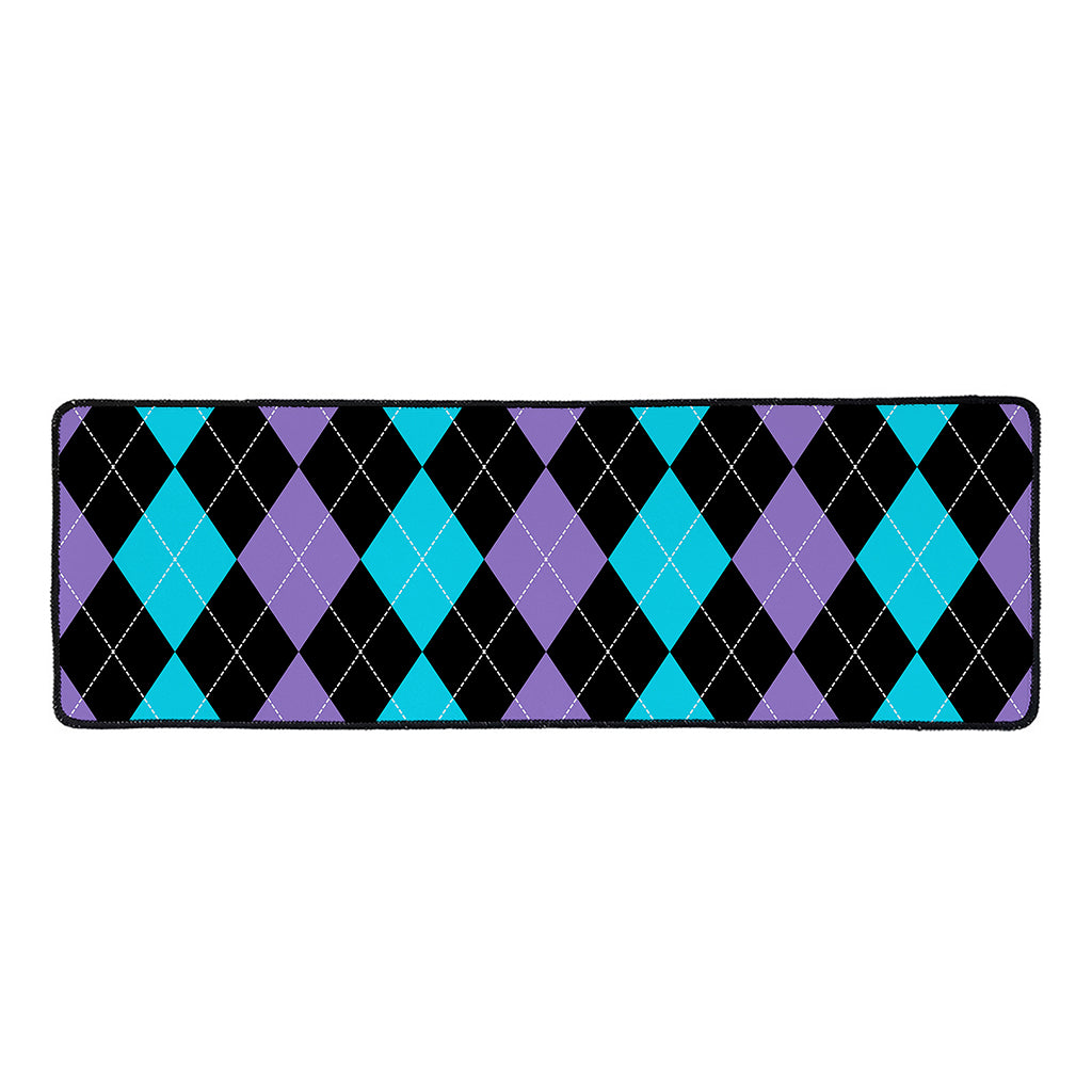 Purple Black And Blue Argyle Print Long Kitchen Mat