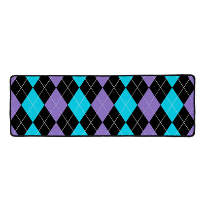 Purple Black And Blue Argyle Print Long Kitchen Mat
