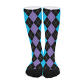 Purple Black And Blue Argyle Print Long Socks