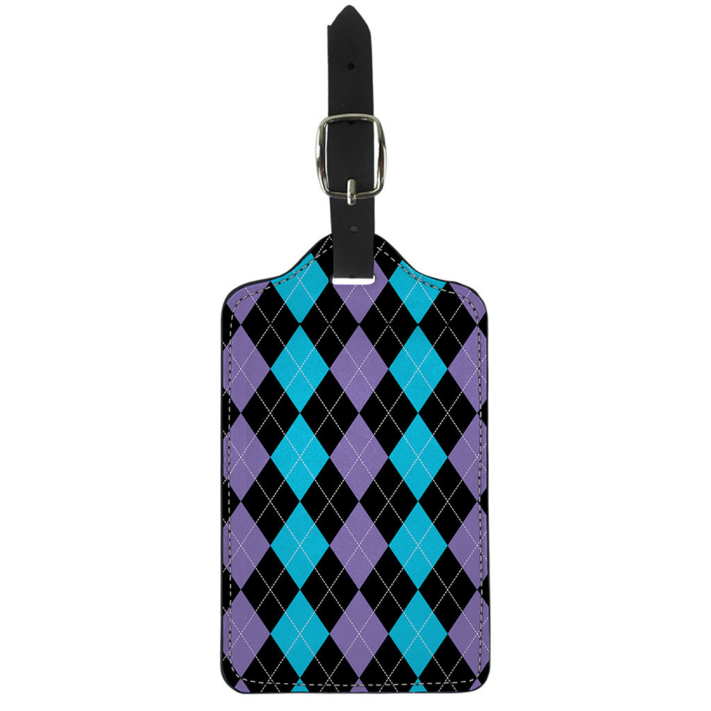 Purple Black And Blue Argyle Print Luggage Tag
