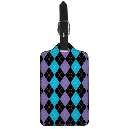 Purple Black And Blue Argyle Print Luggage Tag