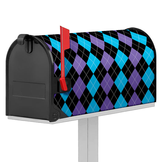 Purple Black And Blue Argyle Print Mailbox Cover