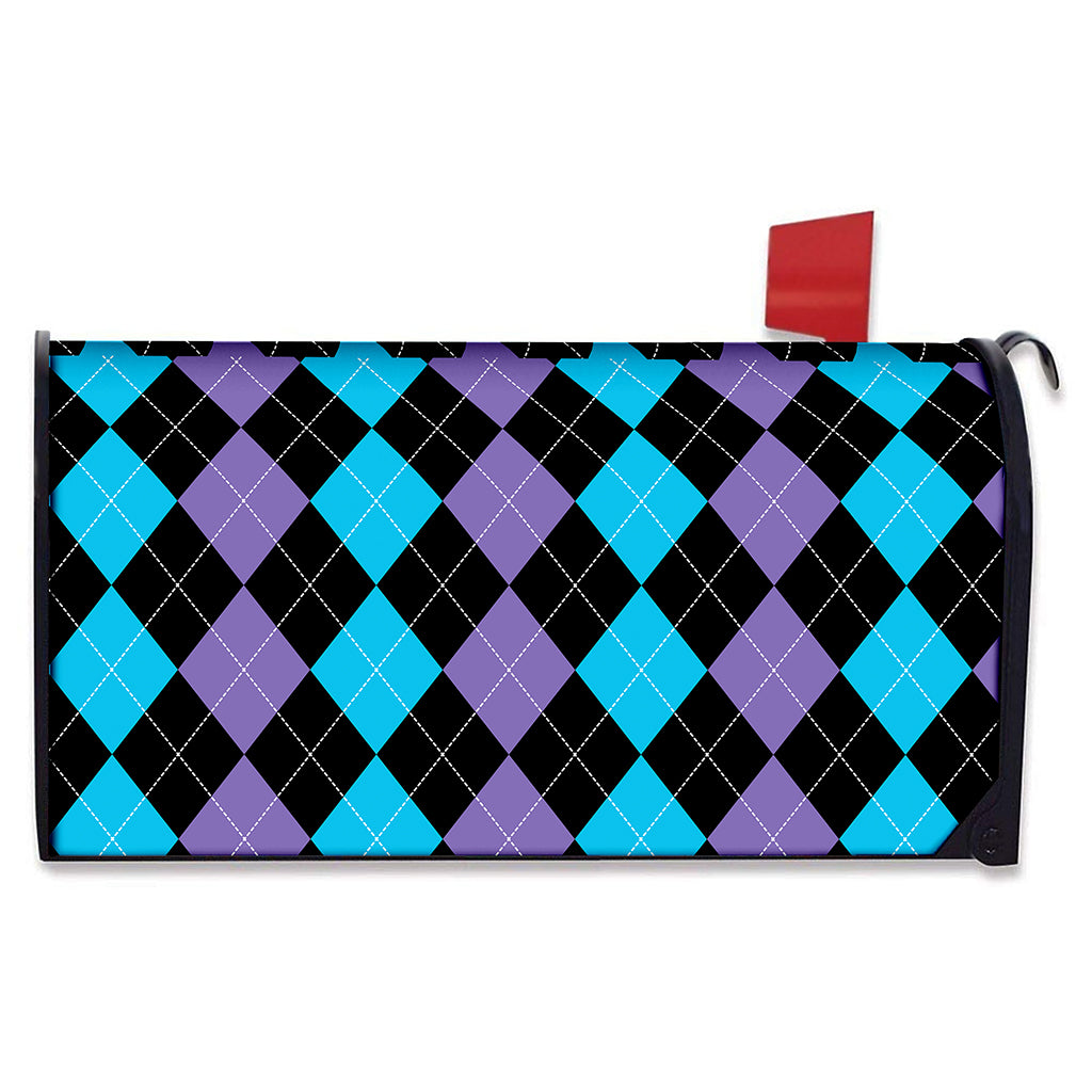 Purple Black And Blue Argyle Print Mailbox Cover