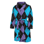 Purple Black And Blue Argyle Print Men's Bathrobe