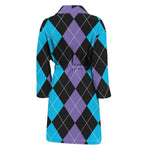 Purple Black And Blue Argyle Print Men's Bathrobe