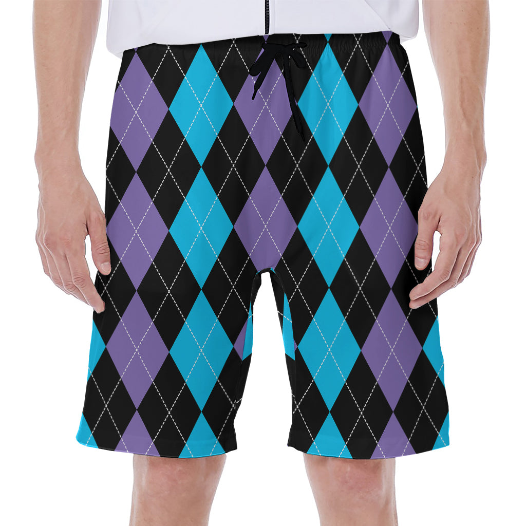 Purple Black And Blue Argyle Print Men's Beach Shorts