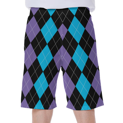 Purple Black And Blue Argyle Print Men's Beach Shorts