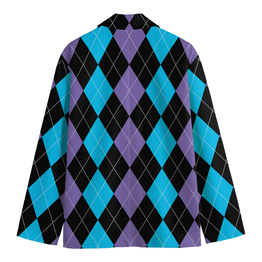 Purple Black And Blue Argyle Print Men's Blazer