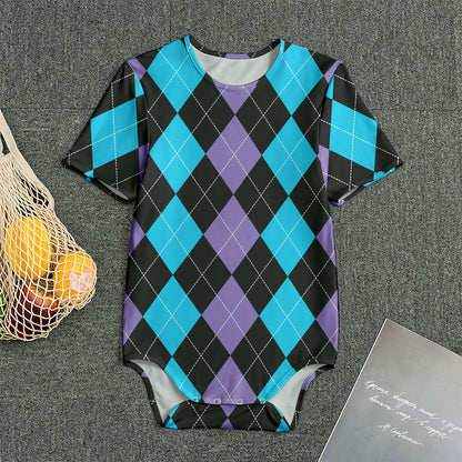 Purple Black And Blue Argyle Print Men's Bodysuit