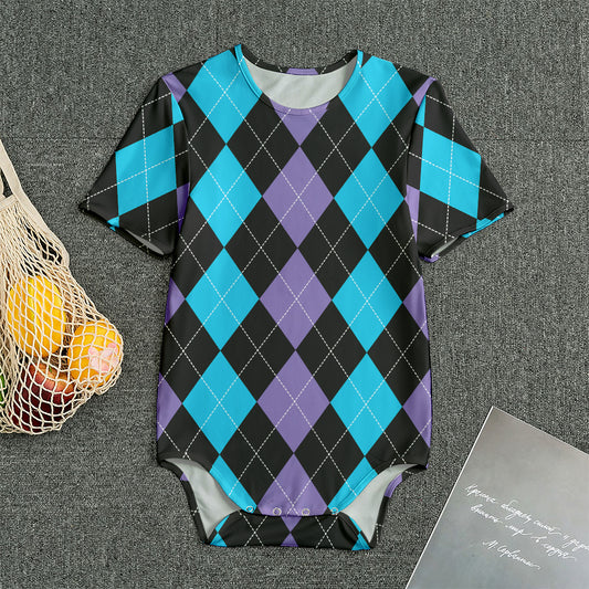 Purple Black And Blue Argyle Print Men's Bodysuit