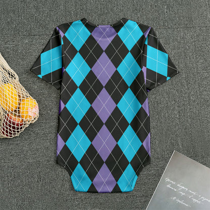 Purple Black And Blue Argyle Print Men's Bodysuit