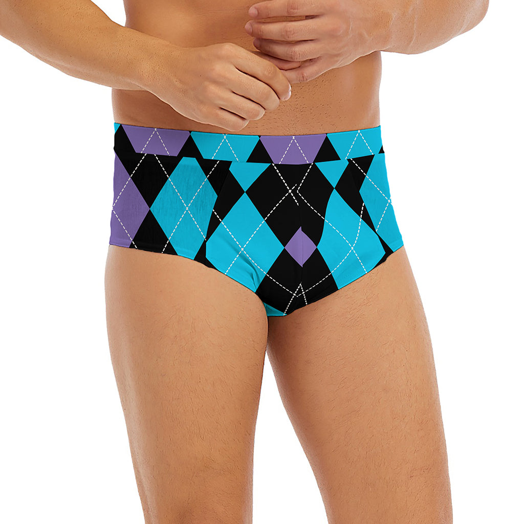 Purple Black And Blue Argyle Print Men's Briefs
