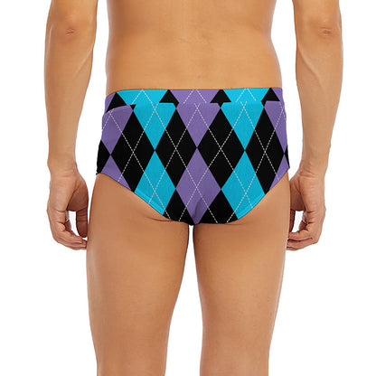 Purple Black And Blue Argyle Print Men's Briefs