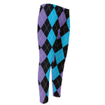 Purple Black And Blue Argyle Print Men's Compression Pants