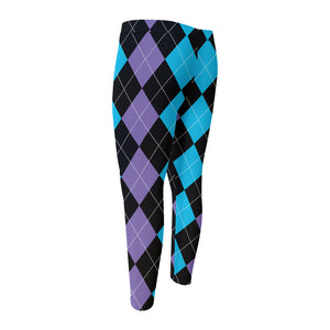 Purple Black And Blue Argyle Print Men's Compression Pants