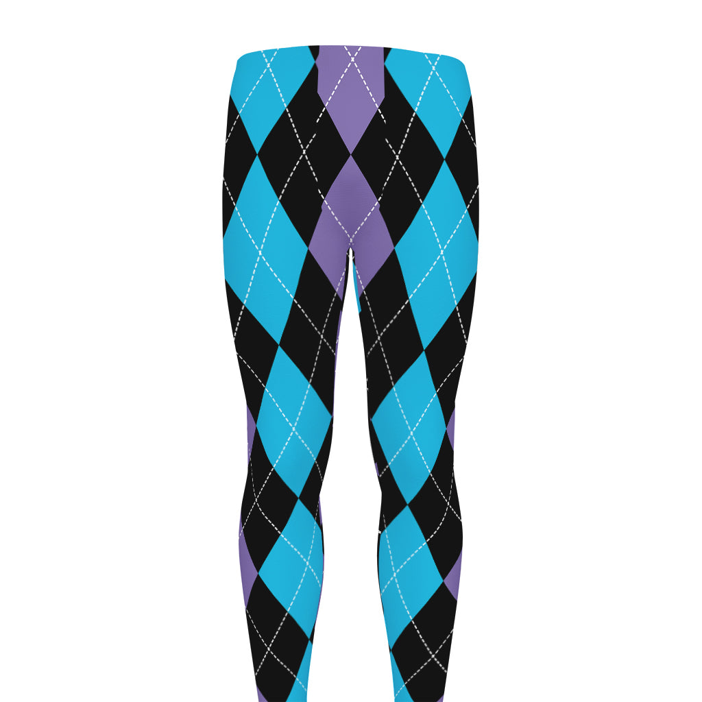 Purple Black And Blue Argyle Print Men's leggings