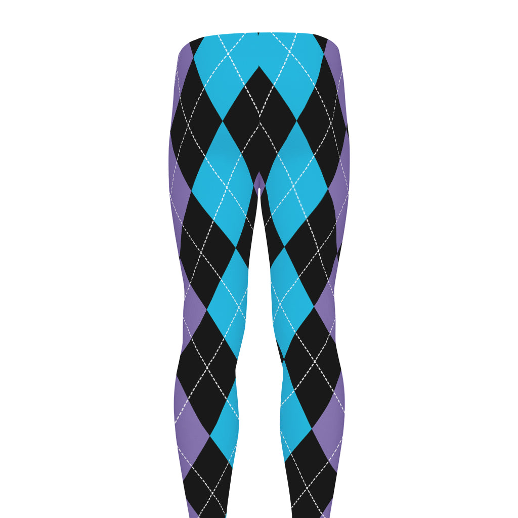 Purple Black And Blue Argyle Print Men's leggings