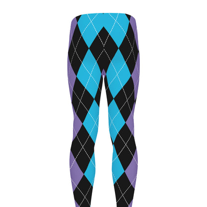 Purple Black And Blue Argyle Print Men's leggings