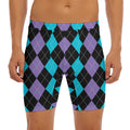 Purple Black And Blue Argyle Print Men's Long Boxer Briefs