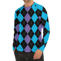 Purple Black And Blue Argyle Print Men's Long Sleeve Rash Guard