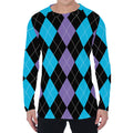 Purple Black And Blue Argyle Print Men's Long Sleeve T-Shirt
