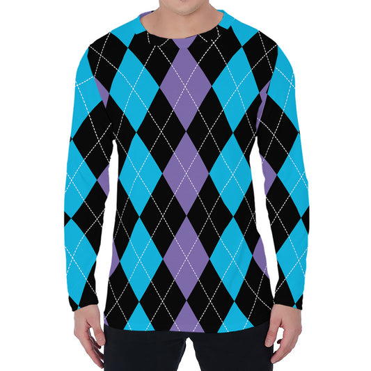 Purple Black And Blue Argyle Print Men's Long Sleeve T-Shirt