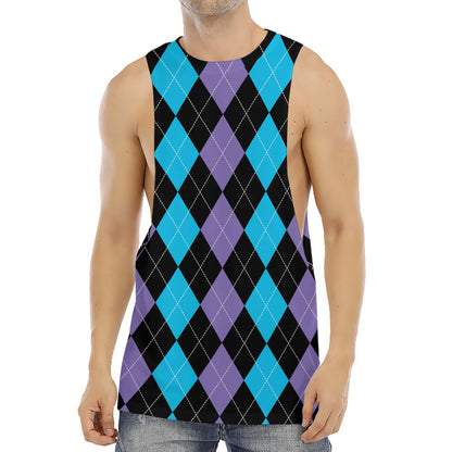 Purple Black And Blue Argyle Print Men's Muscle Tank Top
