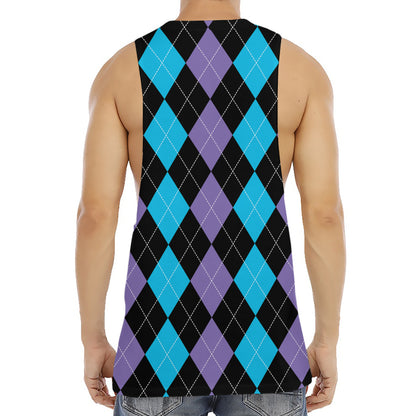 Purple Black And Blue Argyle Print Men's Muscle Tank Top