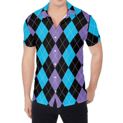 Purple Black And Blue Argyle Print Men's Shirt
