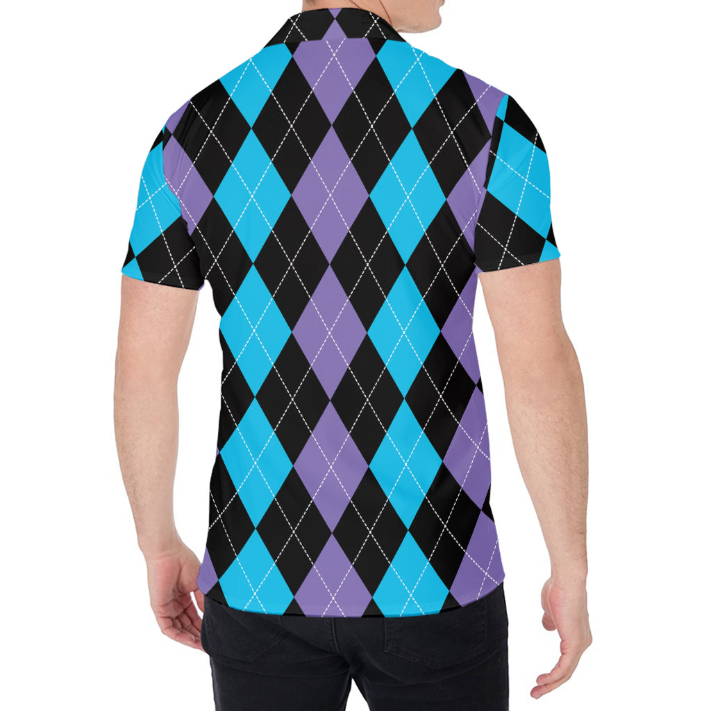Purple Black And Blue Argyle Print Men's Shirt