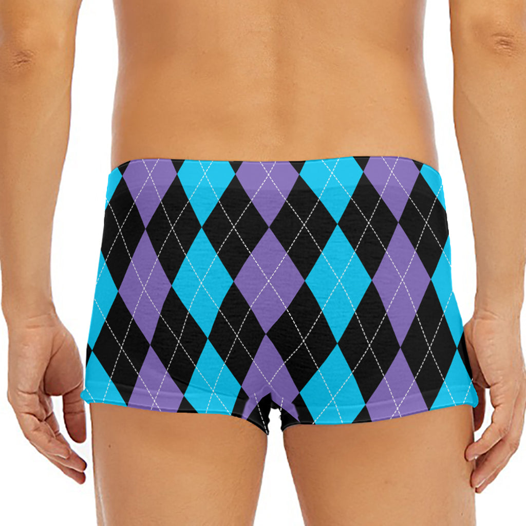 Purple Black And Blue Argyle Print Men's Short Boxer Briefs