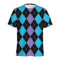 Purple Black And Blue Argyle Print Men's Athletic T-Shirt